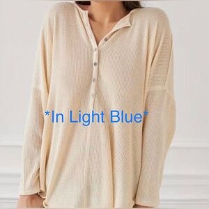 Out from Under Urban Outfitters Pale Blue Waffle Henley Long Sleeve Top